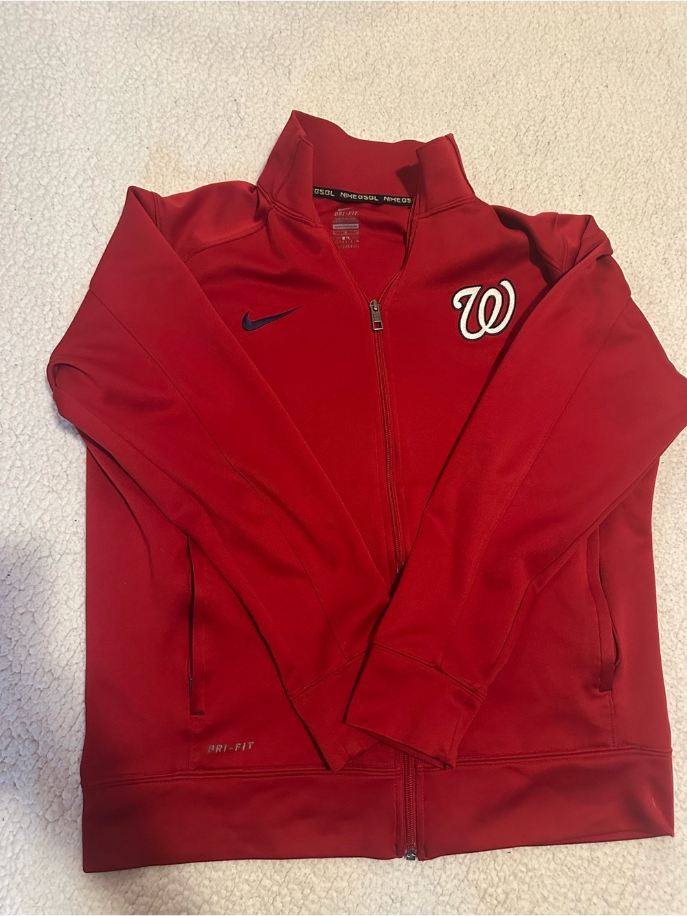 Nike Women’s Red Full-Zip Varsity Jacket with Team W Patch
